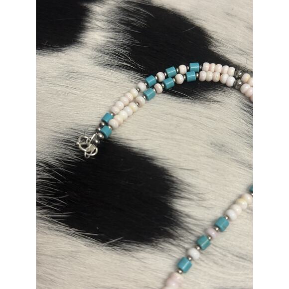 Native American Sterling Silver Navajo Pearl Pink Conch & Turquoise Necklace - Picture 5 of 9